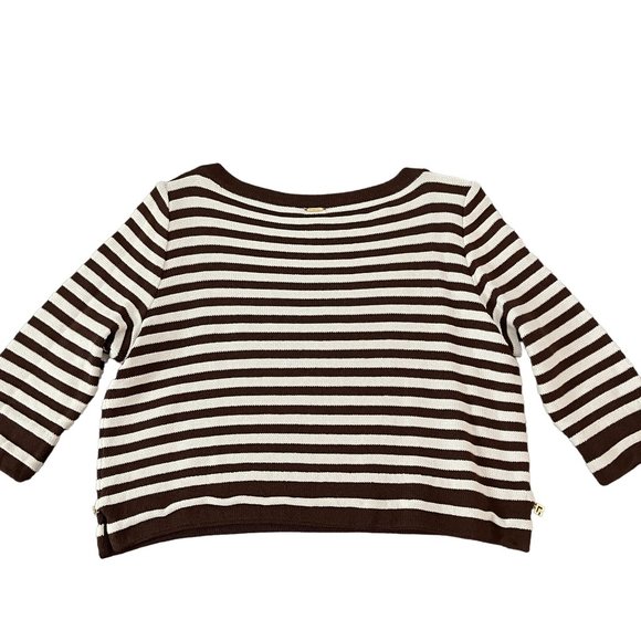 St. John Sport By Marie Gray Brown White Stripped Cropped Knit LS Sweater, Size - Picture 2 of 6